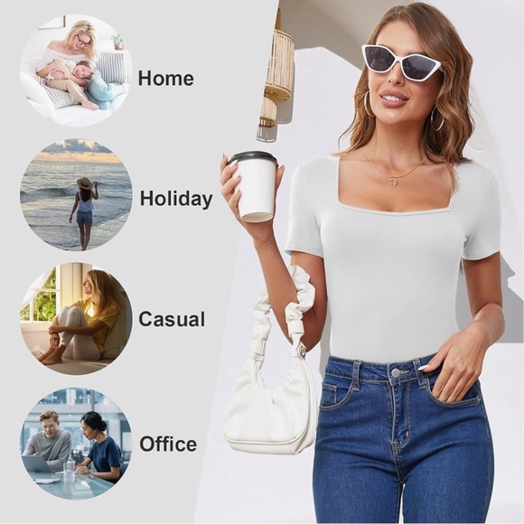 Dark Gray Short Sleeved Square Neck Snap Bottom Body Suit Brand New Never Worn - Picture 6 of 6